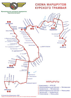 Схема маршрутов трамвая в Курске